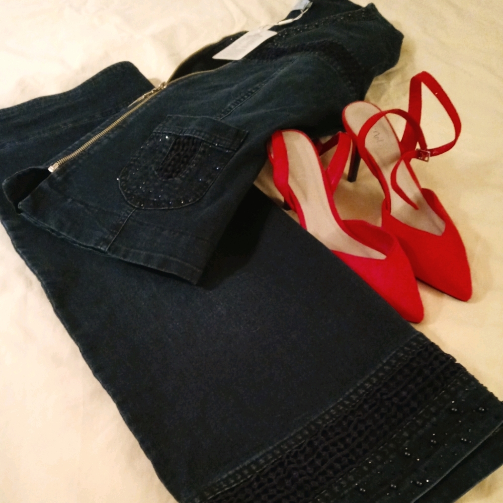 2pc Denim Skirt Set w/Red Strap Shoes